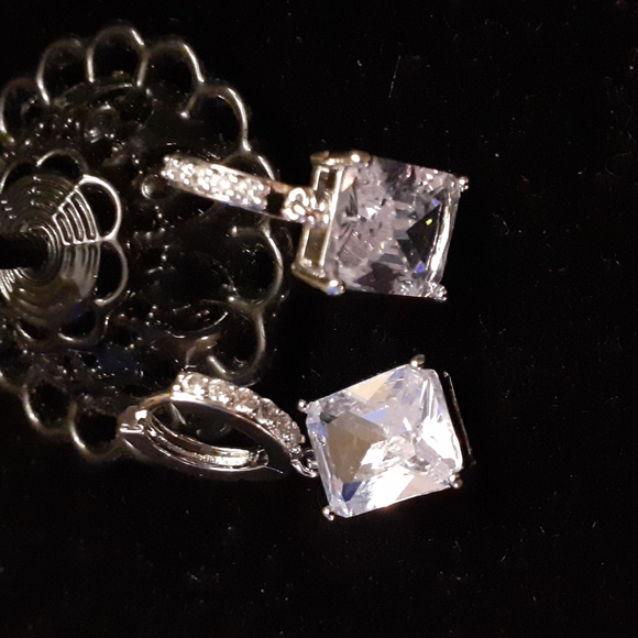 Drop Dangle Earrings White Sapphire 925 Silver - Elegant - Picture 8 of 11